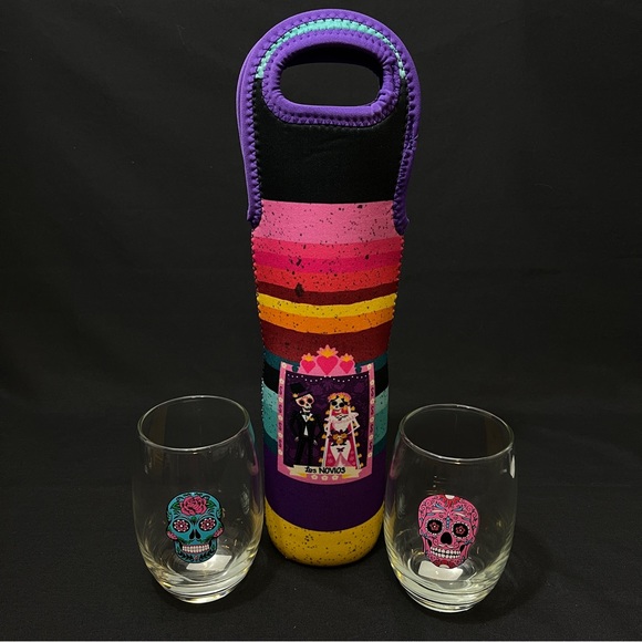 Day of the Dead Stemless Wine Glasses and Tote - Picture 2 of 13